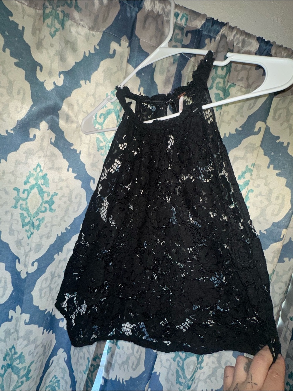 Free People Black Lace Halter Tank Top – Sheer Boho